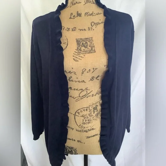 Lety & me 1X dark blue scallop sweater with 3 quarter sleeves - Picture 1 of 8